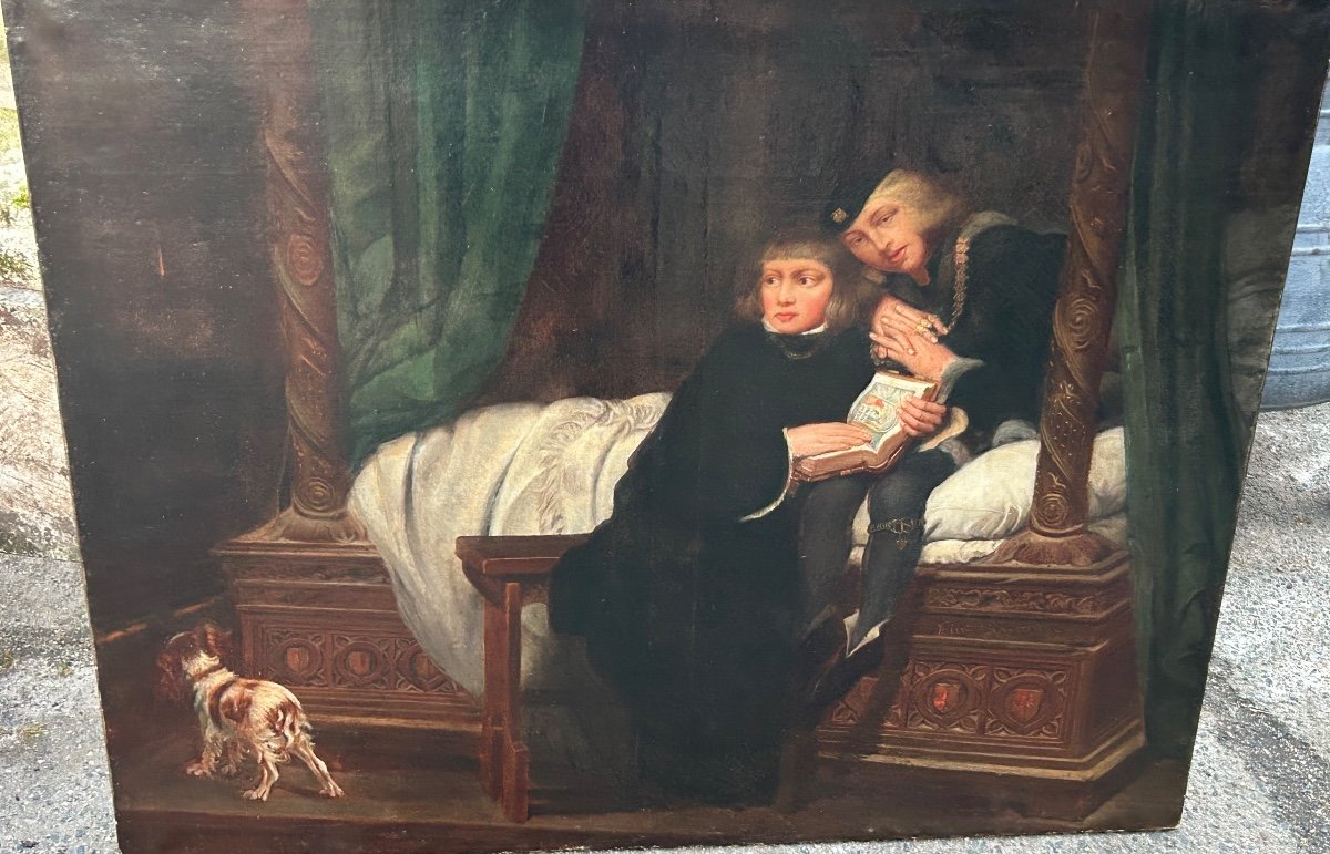 Paul Delaroche After - Oil Painting On Canvas Edward V And His Imprisoned Brother 19th Century-photo-2