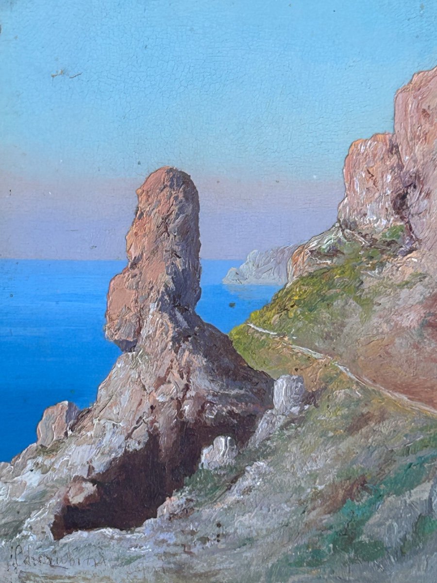 Andréa Cherubini (born In 1933) View Of Capri - Small Painting On Panel -photo-3