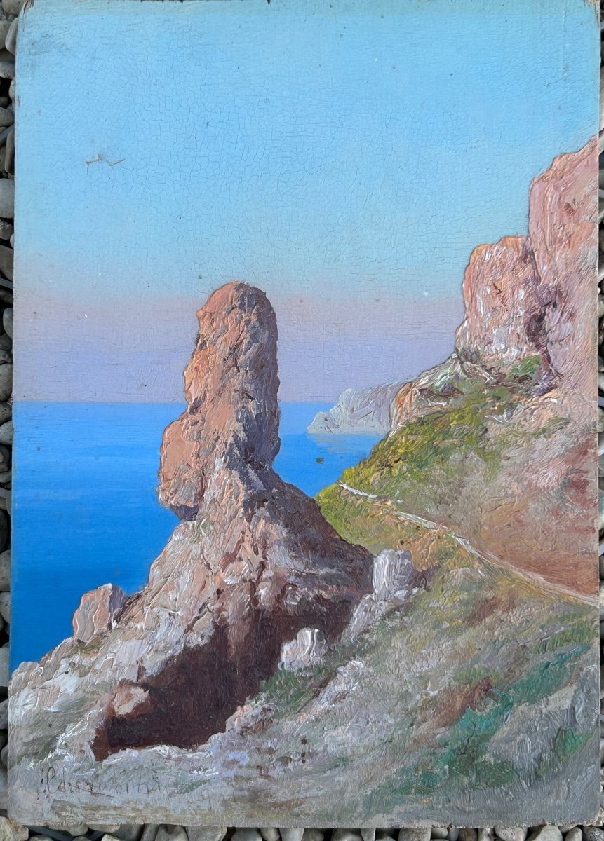 Andréa Cherubini (born In 1933) View Of Capri - Small Painting On Panel -photo-3