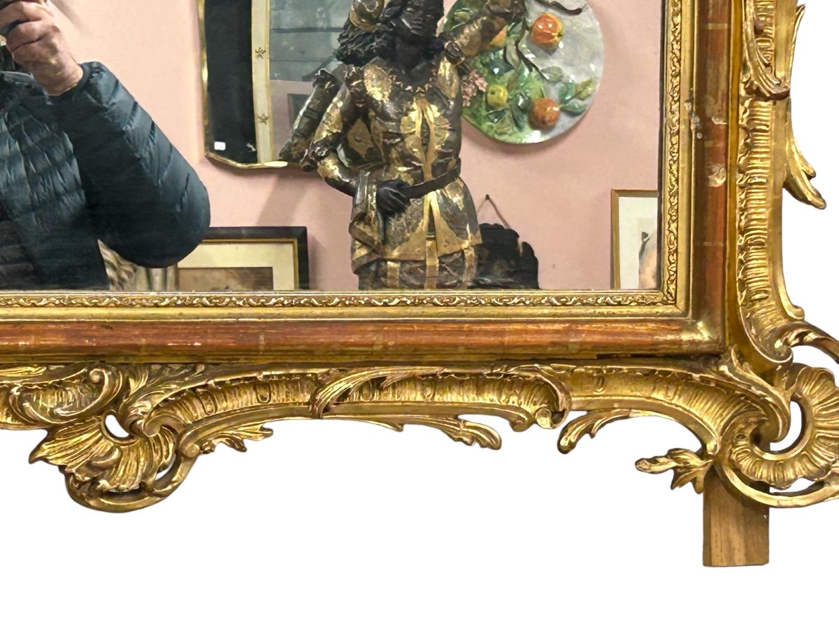 Mirror - Louis XV Style Mirror In Wood And Golden Stucco Late 19th Century H 153 L 102 Cm-photo-6