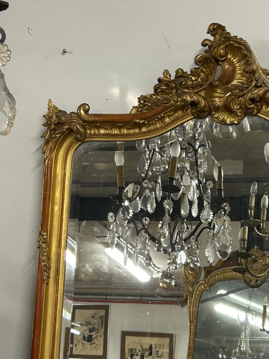 Mirror - Glass In Wood And Golden Stucco Louis XV Style From Late 19th Century H 145 Xl 105 Cm-photo-7