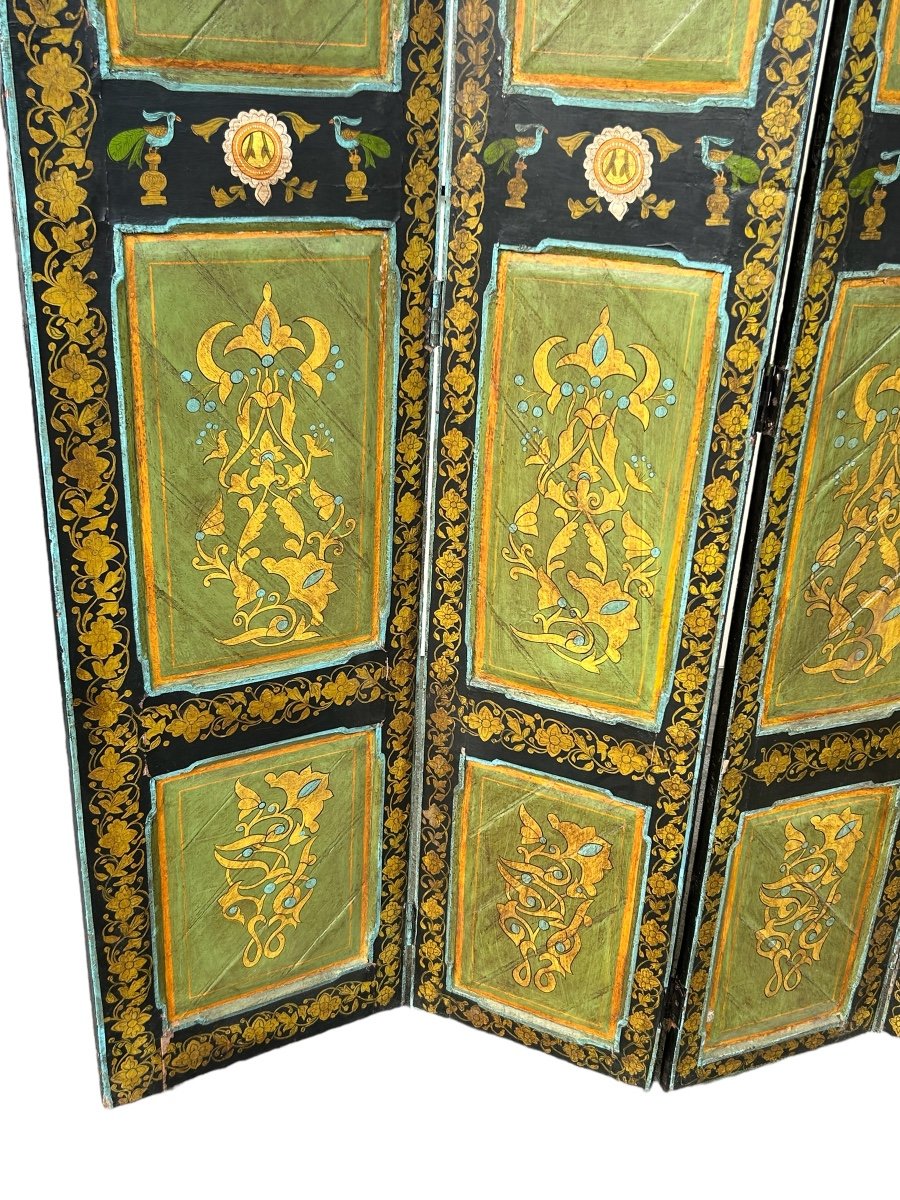 Painted Wooden Screen India 19th H 206 Xl 171 Cm-photo-4