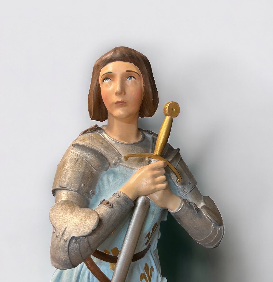 Grande Sculpture En Plâtre Polychrome - Jeanne D’arc Début XXéme H 130 Cm-photo-4