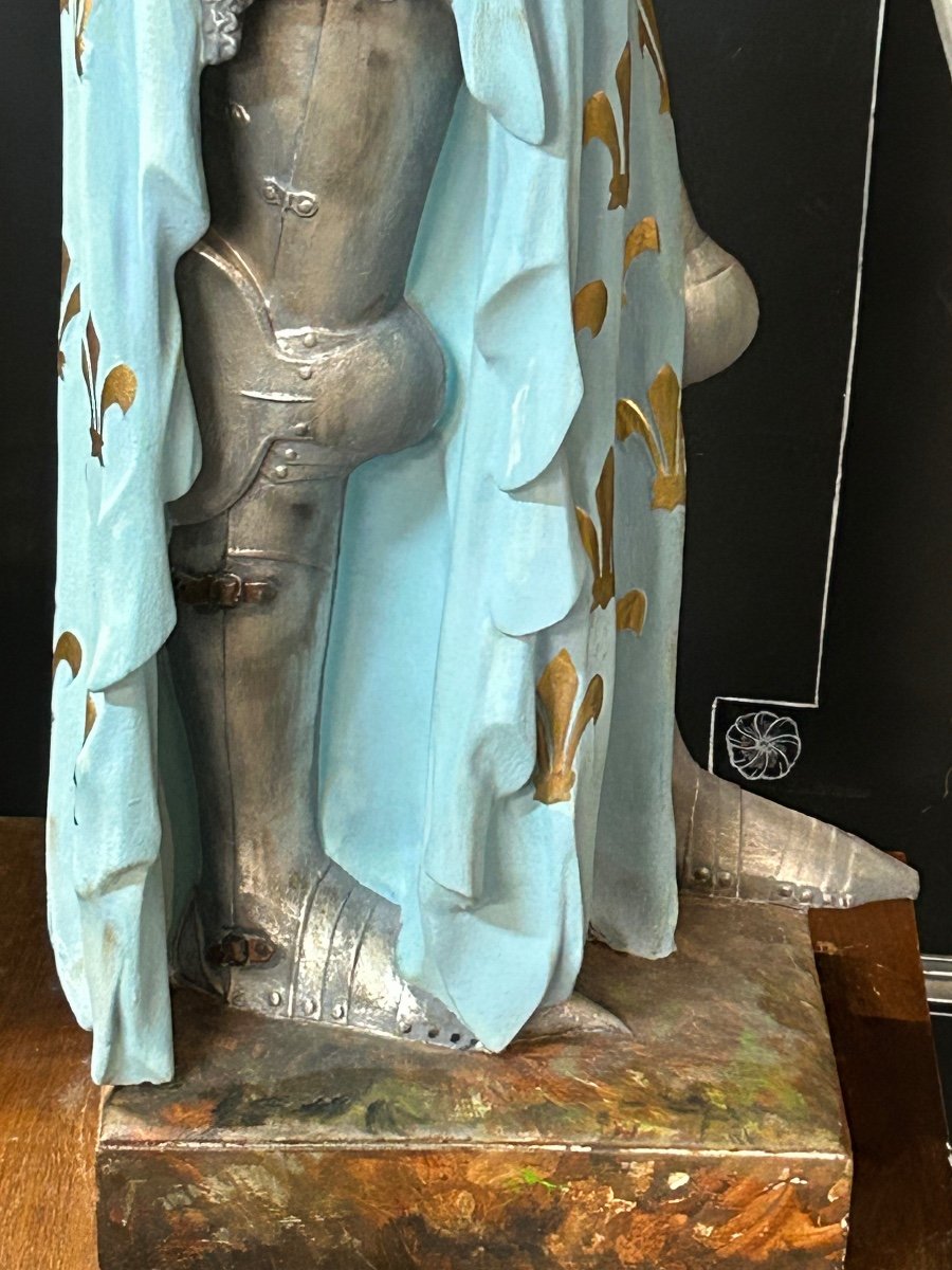 Grande Sculpture En Plâtre Polychrome - Jeanne D’arc Début XXéme H 130 Cm-photo-1