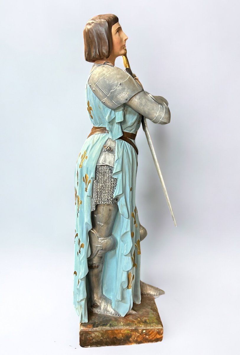 Grande Sculpture En Plâtre Polychrome - Jeanne D’arc Début XXéme H 130 Cm-photo-5