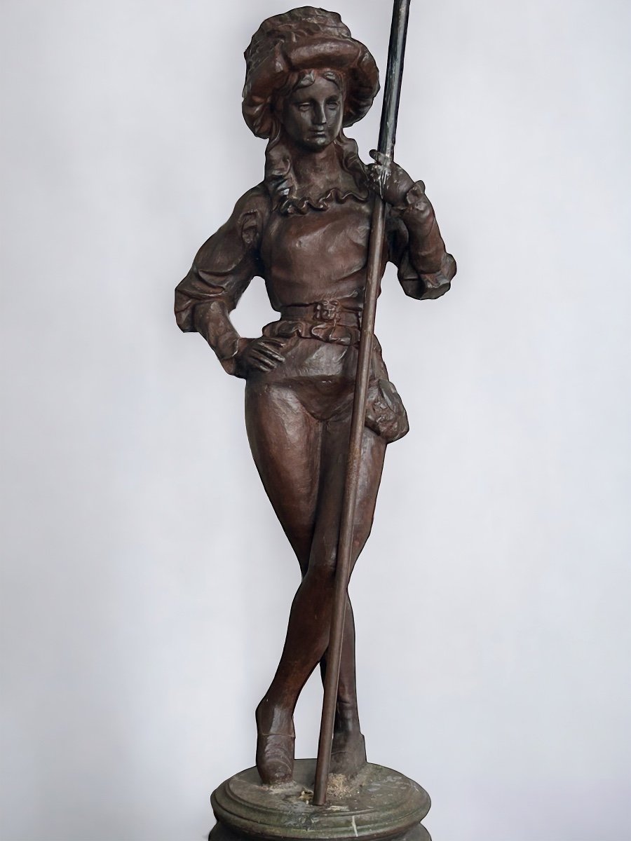 Pair Of “halberdier” Torchieres In Cast Iron 20th Century Garden Decoration H 163 Cm-photo-2