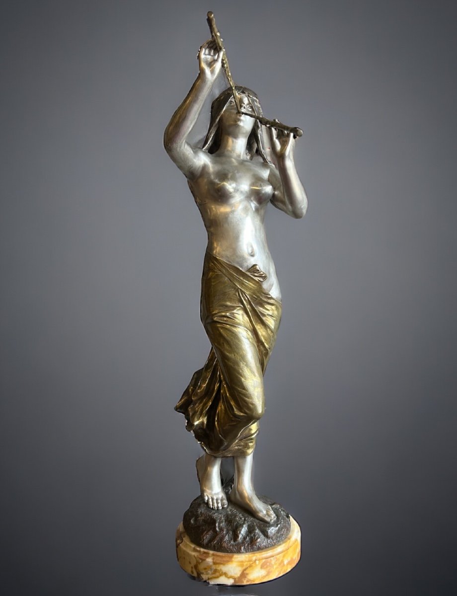 édouard Drouot (1859-1945) “muse Of The Woods” Important Gilt And Silver Bronze Circa 1900-photo-2