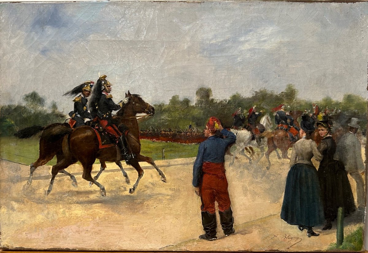 Albert Bligny (1849-1908) Le Défilé Militaire - Huile Sur Toile 