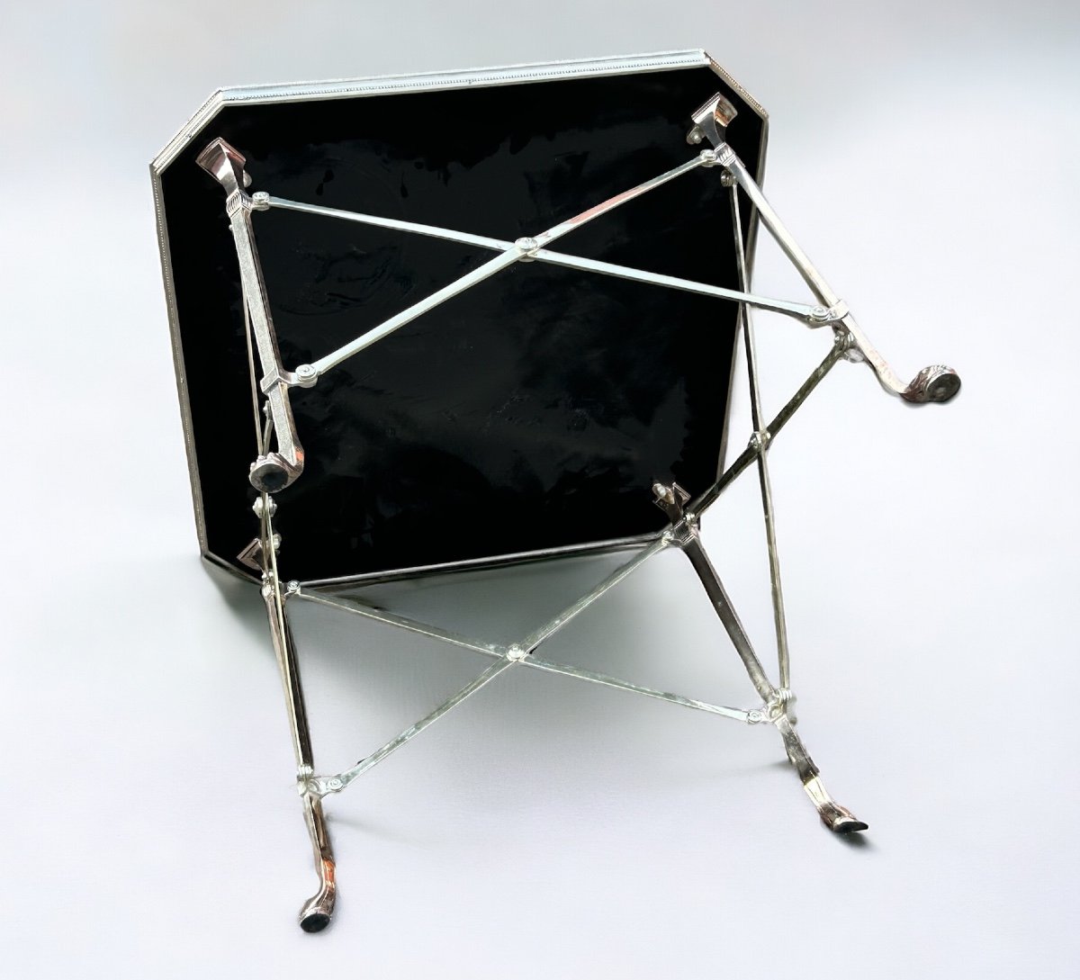  Sofa End Table In Silver Bronze In Neoclassical Style And Black Opaline Circa 1970-photo-6