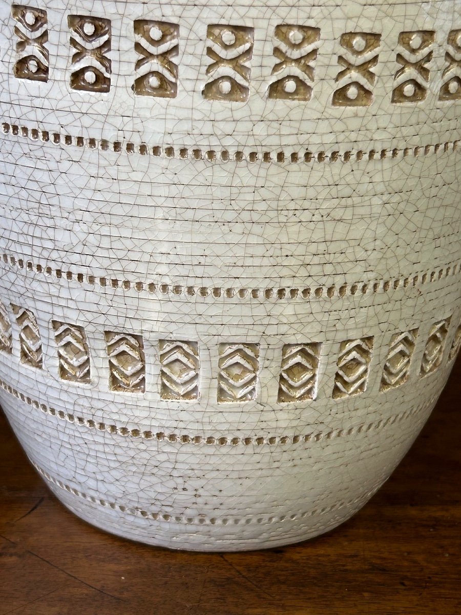 Jean Besnard (1889-1958) After, Cracked Glaze Vase With Geometric Pattern Circa 1940-photo-1