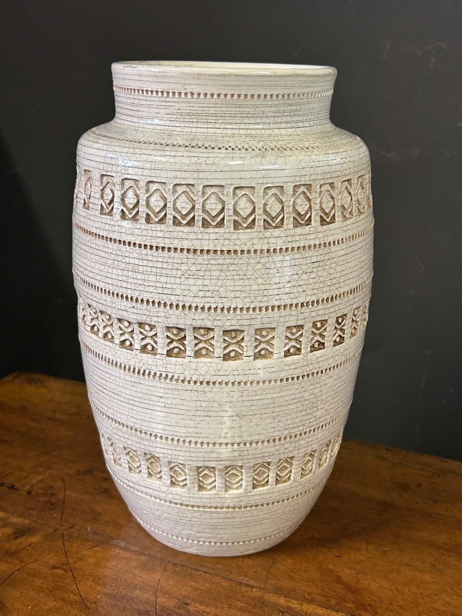 Jean Besnard (1889-1958) After, Cracked Glaze Vase With Geometric Pattern Circa 1940-photo-6