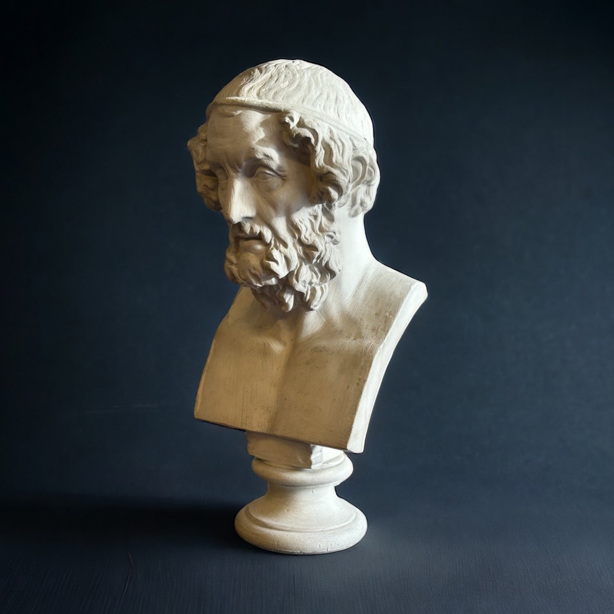 Large Bust Of Homer Greek Philosopher In Plaster From The 19th Century. H 66 Cm-photo-3