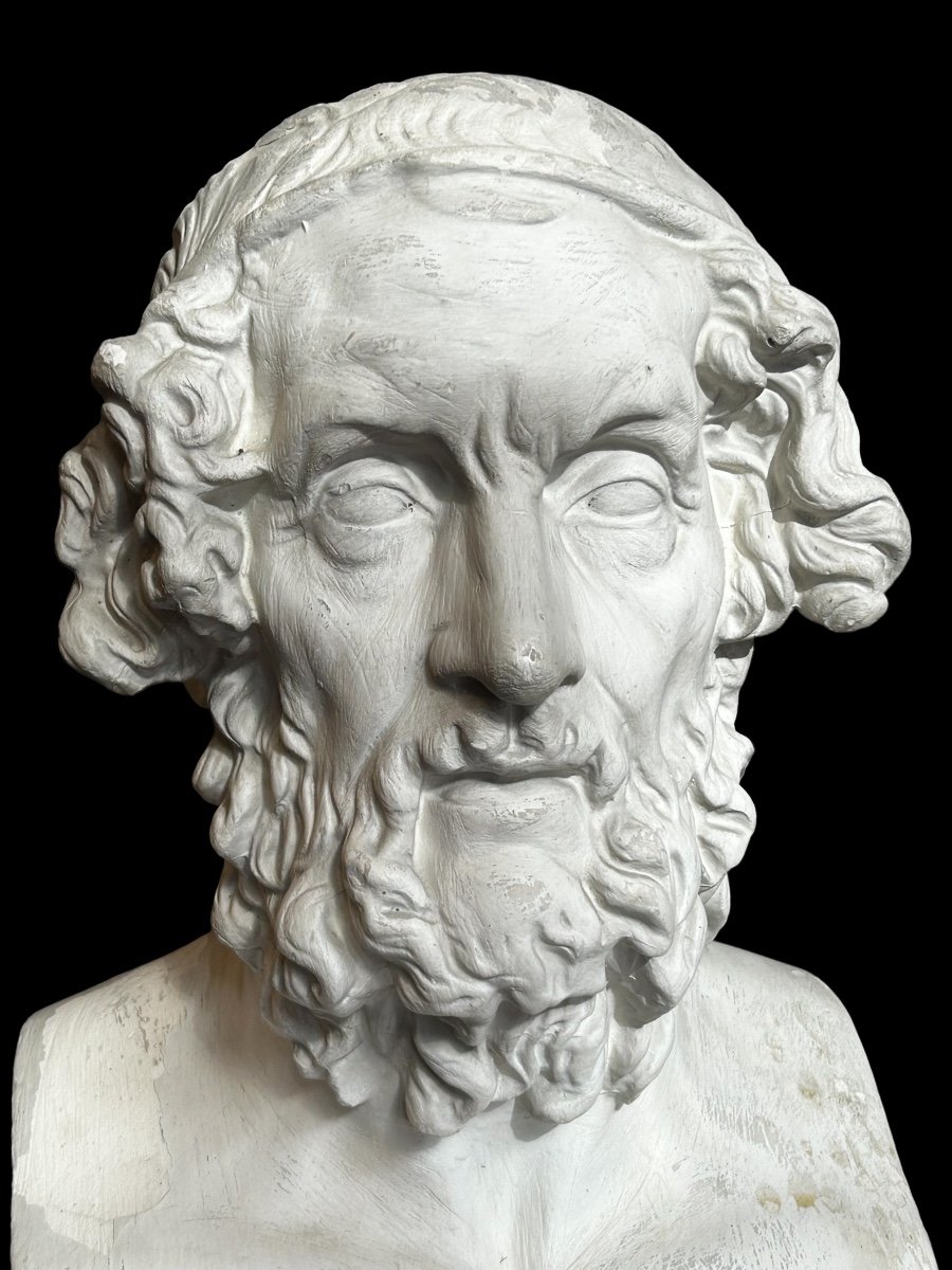 Large Bust Of Homer Greek Philosopher In Plaster From The 19th Century. H 66 Cm-photo-5
