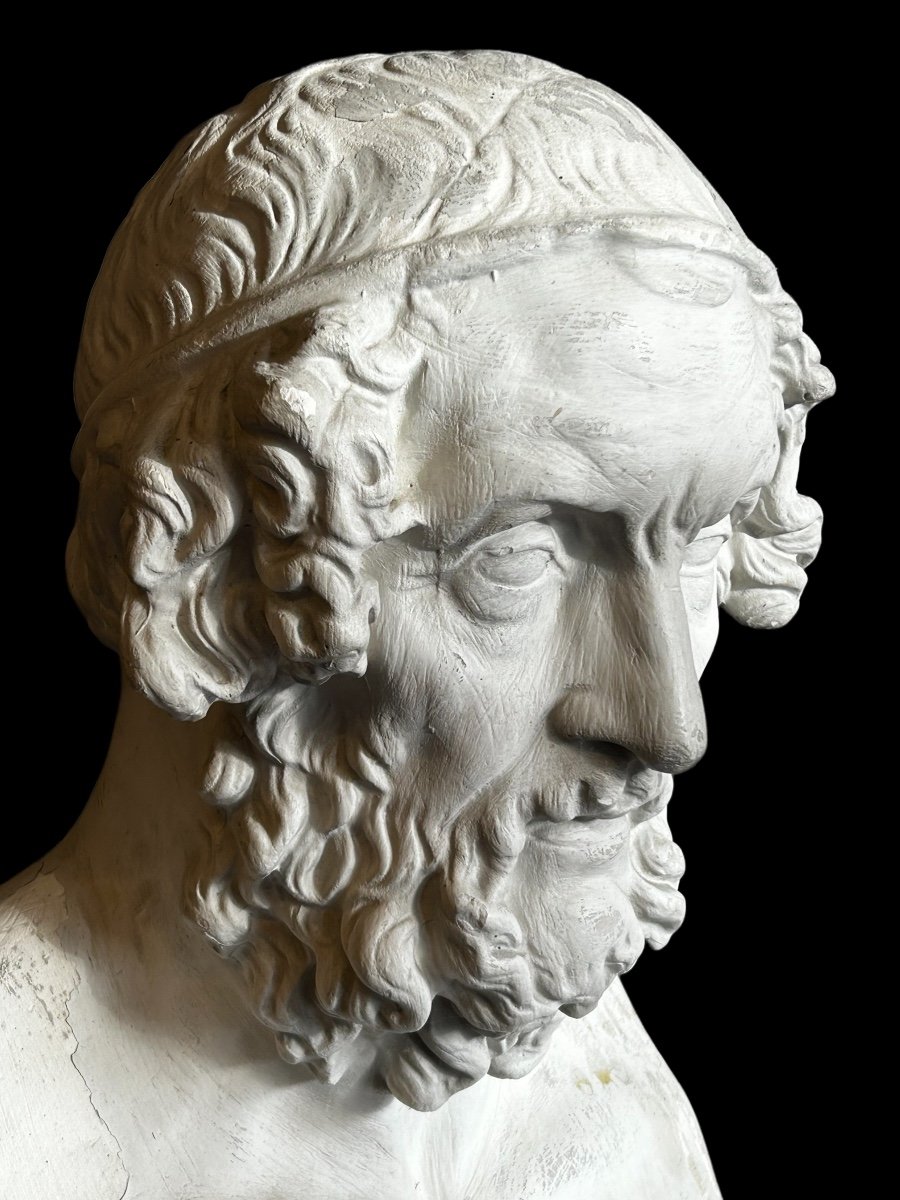 Large Bust Of Homer Greek Philosopher In Plaster From The 19th Century. H 66 Cm-photo-7