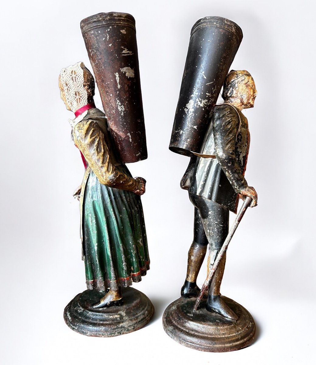 Rare Paire De Vases Figuratifs En Tôle Peinte - Suisse Fin XVIIIème Début XIXéme - Empire -photo-5