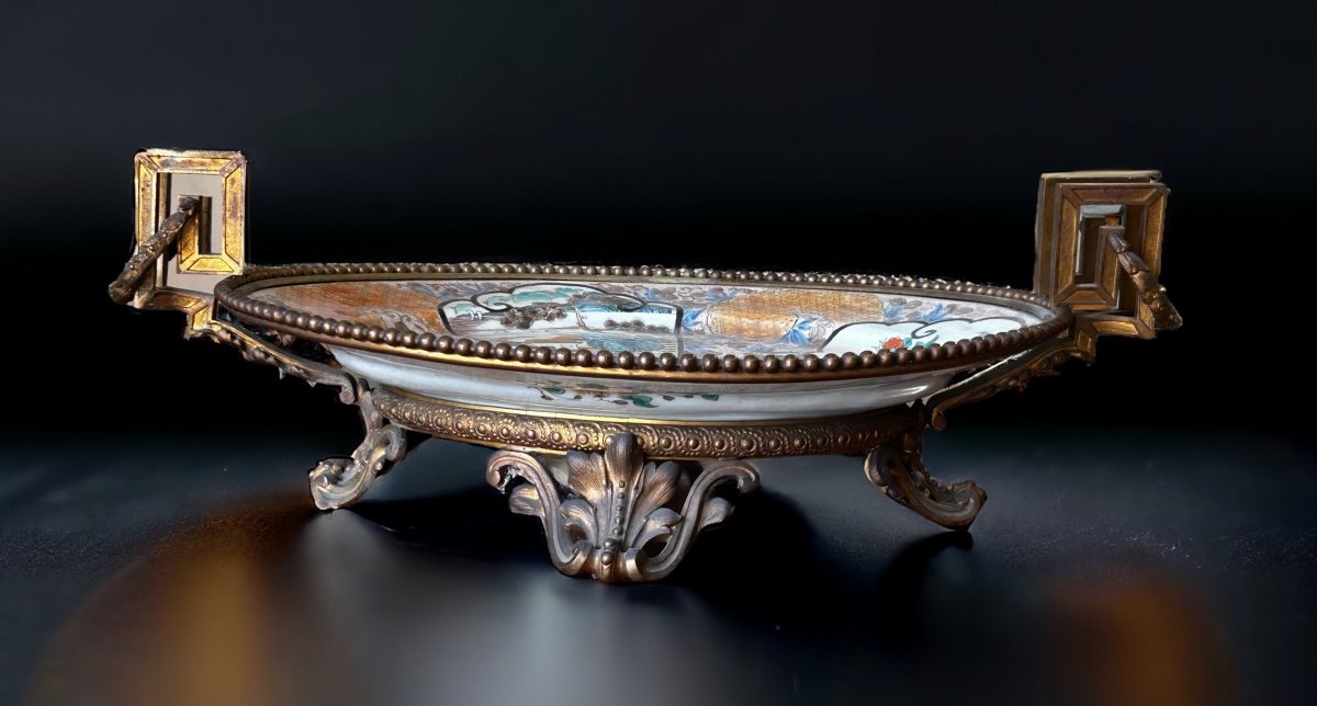 Large Japanese Dish Mounted In Bronze Louis XVI Napoleon III Style - 19th Century Japan L 56cm-photo-8