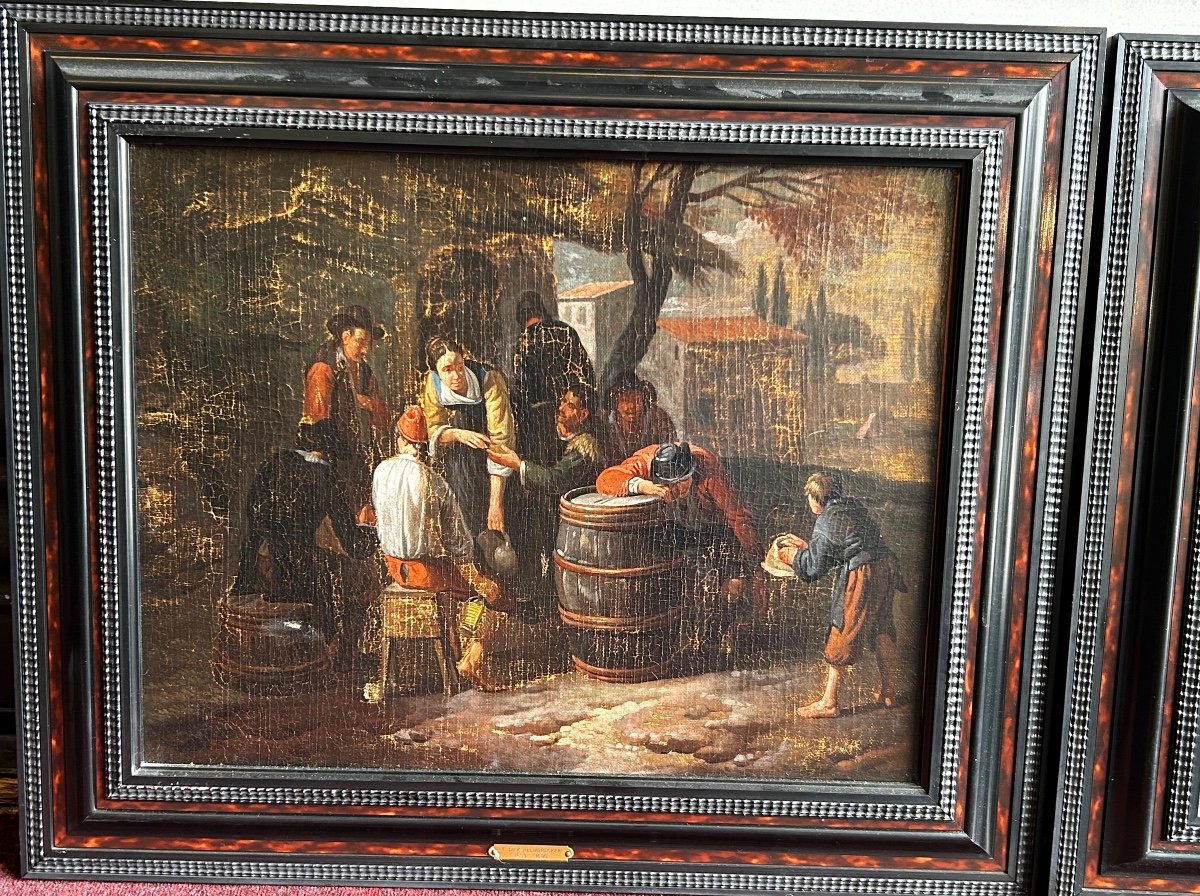 Paire De Tableaux Hollandais Huile Sur Toile D’après Dirck Theodor Helmbreker (1633-1696) -photo-3