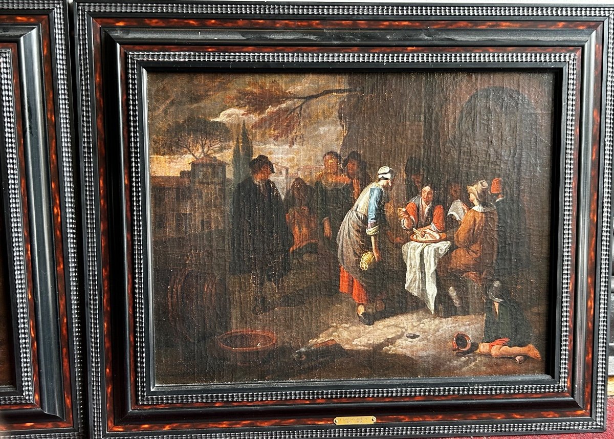 Paire De Tableaux Hollandais Huile Sur Toile D’après Dirck Theodor Helmbreker (1633-1696) -photo-4