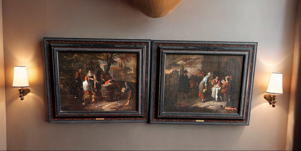 Paire De Tableaux Hollandais Huile Sur Toile D’après Dirck Theodor Helmbreker (1633-1696) 