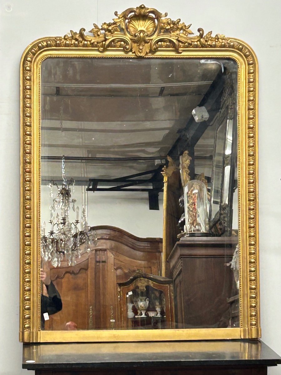 Miroir Louis Phillipe En Bois Et Stuc Doré - Glace - H 155 x 110 cm-photo-2