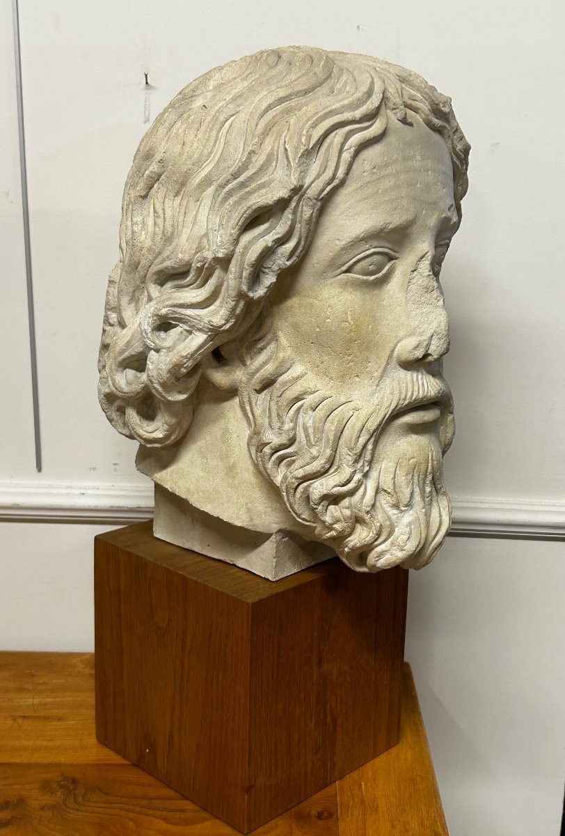 Large Apostle Head From The Middle Ages - Plaster Casting From The 20th Century H 61 Cm-photo-3