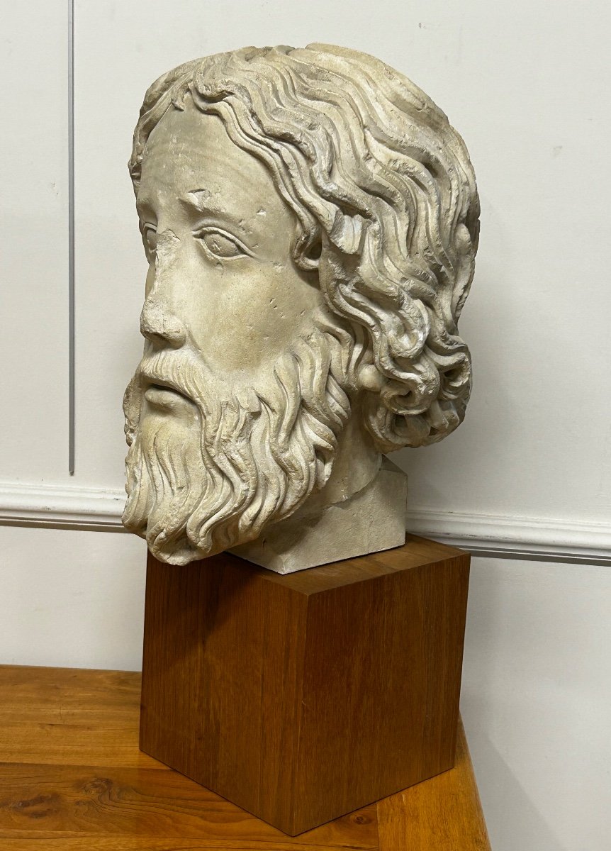 Large Apostle Head From The Middle Ages - Plaster Casting From The 20th Century H 61 Cm-photo-3