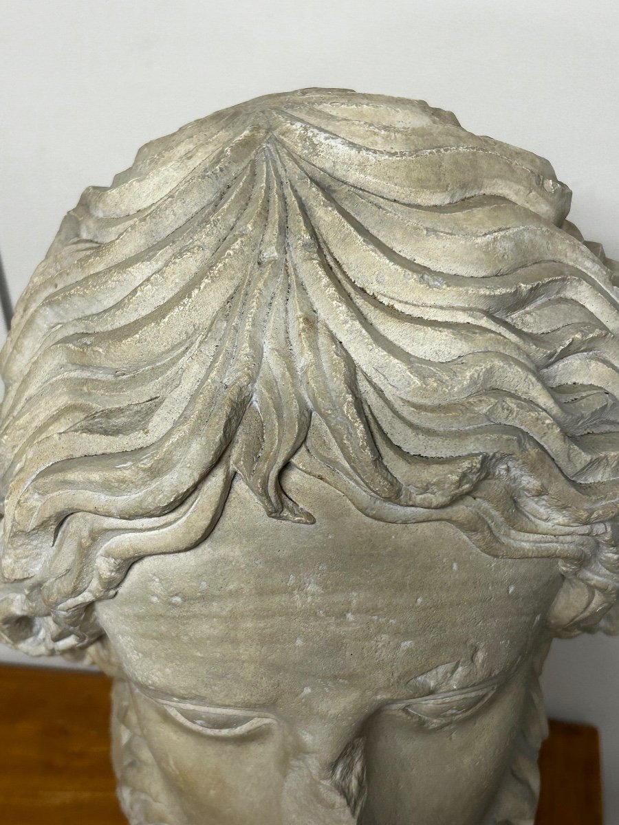Large Apostle Head From The Middle Ages - Plaster Casting From The 20th Century H 61 Cm-photo-5