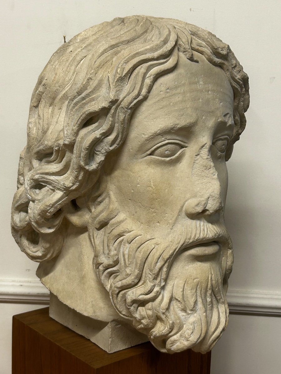 Large Apostle Head From The Middle Ages - Plaster Casting From The 20th Century H 61 Cm-photo-7