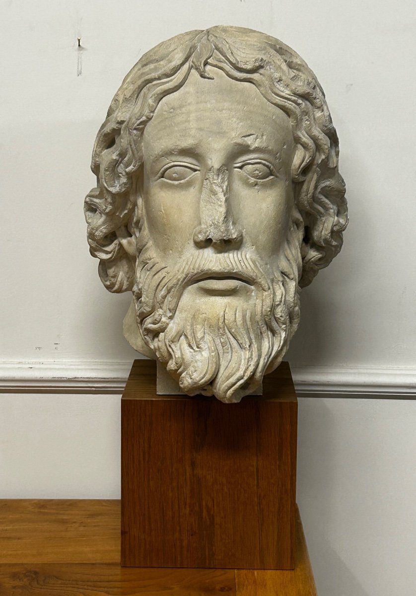 Large Apostle Head From The Middle Ages - Plaster Casting From The 20th Century H 61 Cm