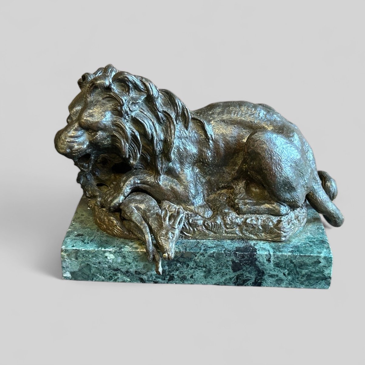 Pair Of Lions In Bronze XIX Period Marble Bases-photo-3