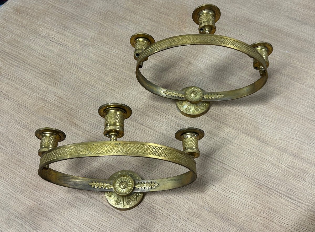 Pair Of Empire Restoration Period Sconces In Gilt Bronze -photo-2