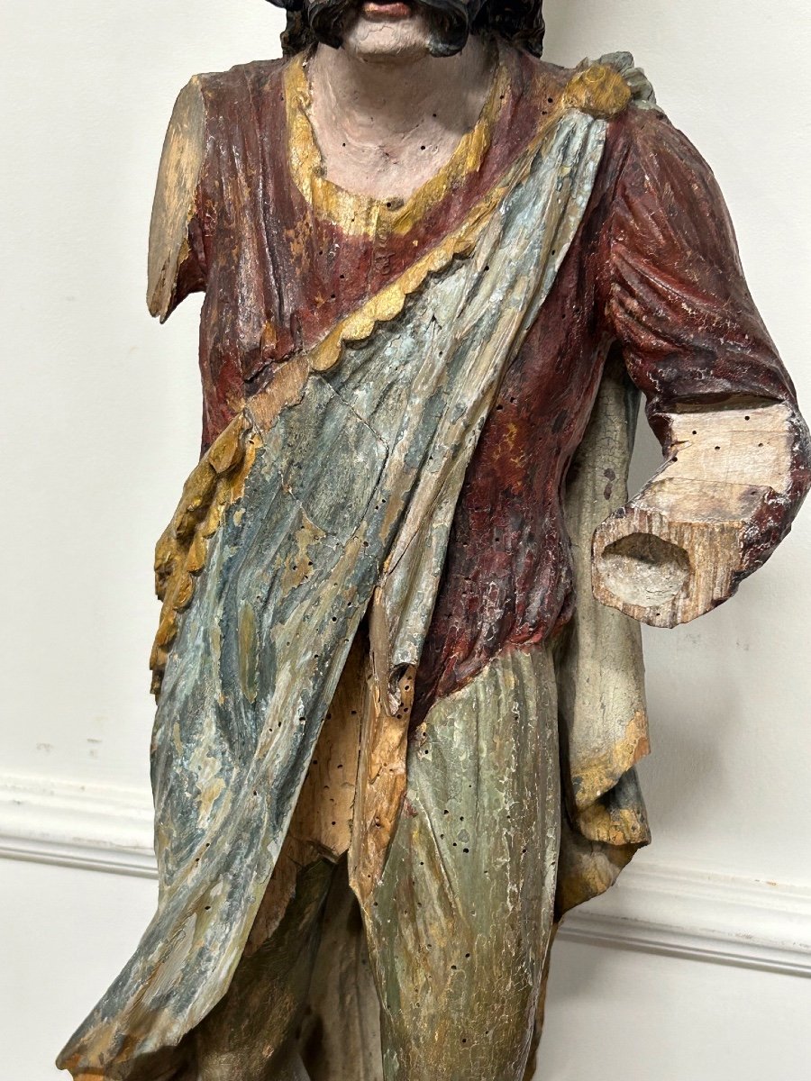 18th Century Polychrome Wooden Sculpture - Magi King - Religious Sculpture -photo-3