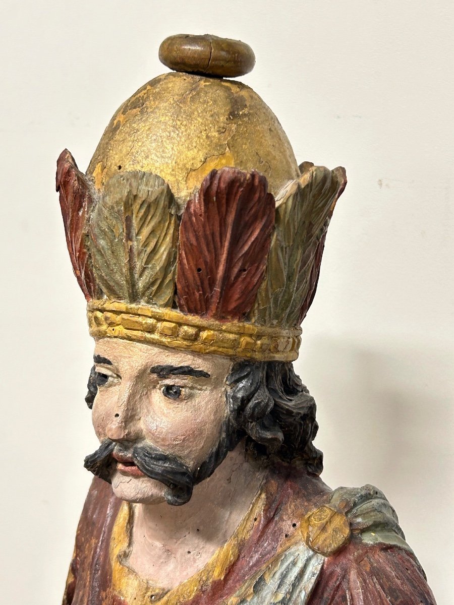 18th Century Polychrome Wooden Sculpture - Magi King - Religious Sculpture -photo-6