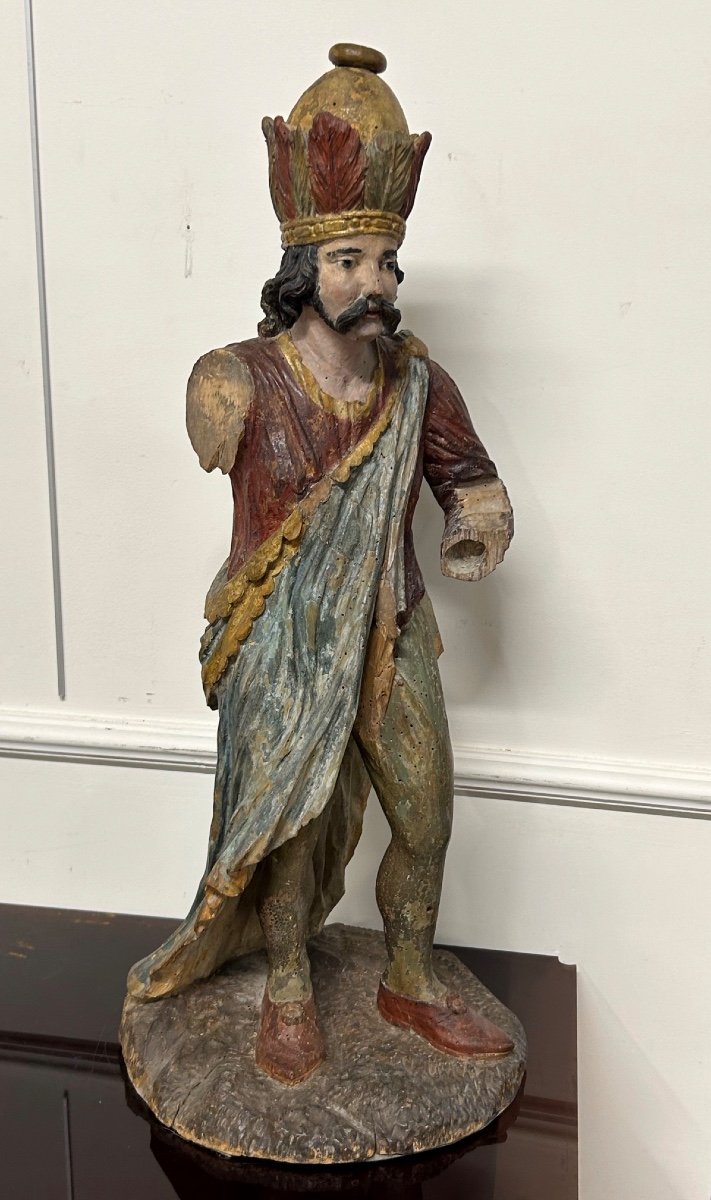 18th Century Polychrome Wooden Sculpture - Magi King - Religious Sculpture -photo-7