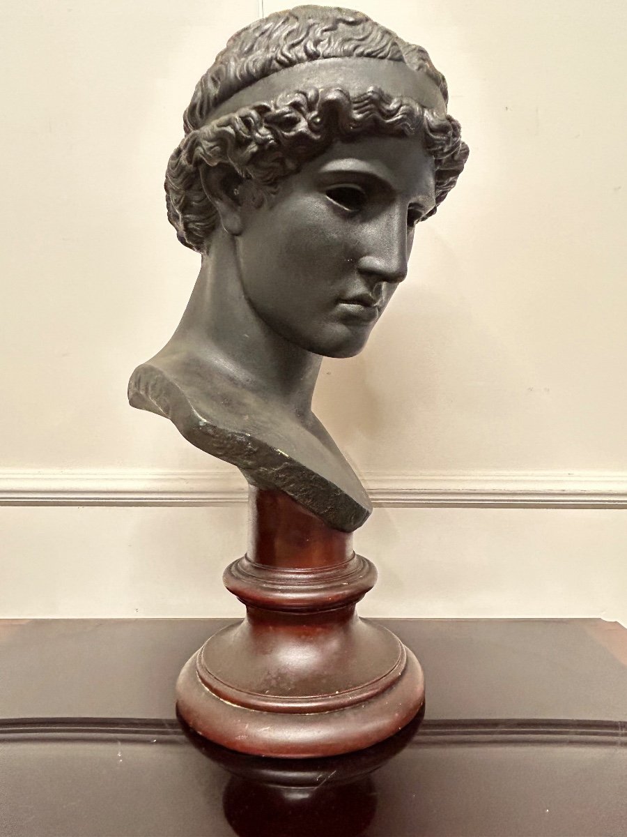 Athena Lemnia Greek Goddess Sculpture In Bronze Patinated Plaster Early 20th Century H 60 Cm-photo-4