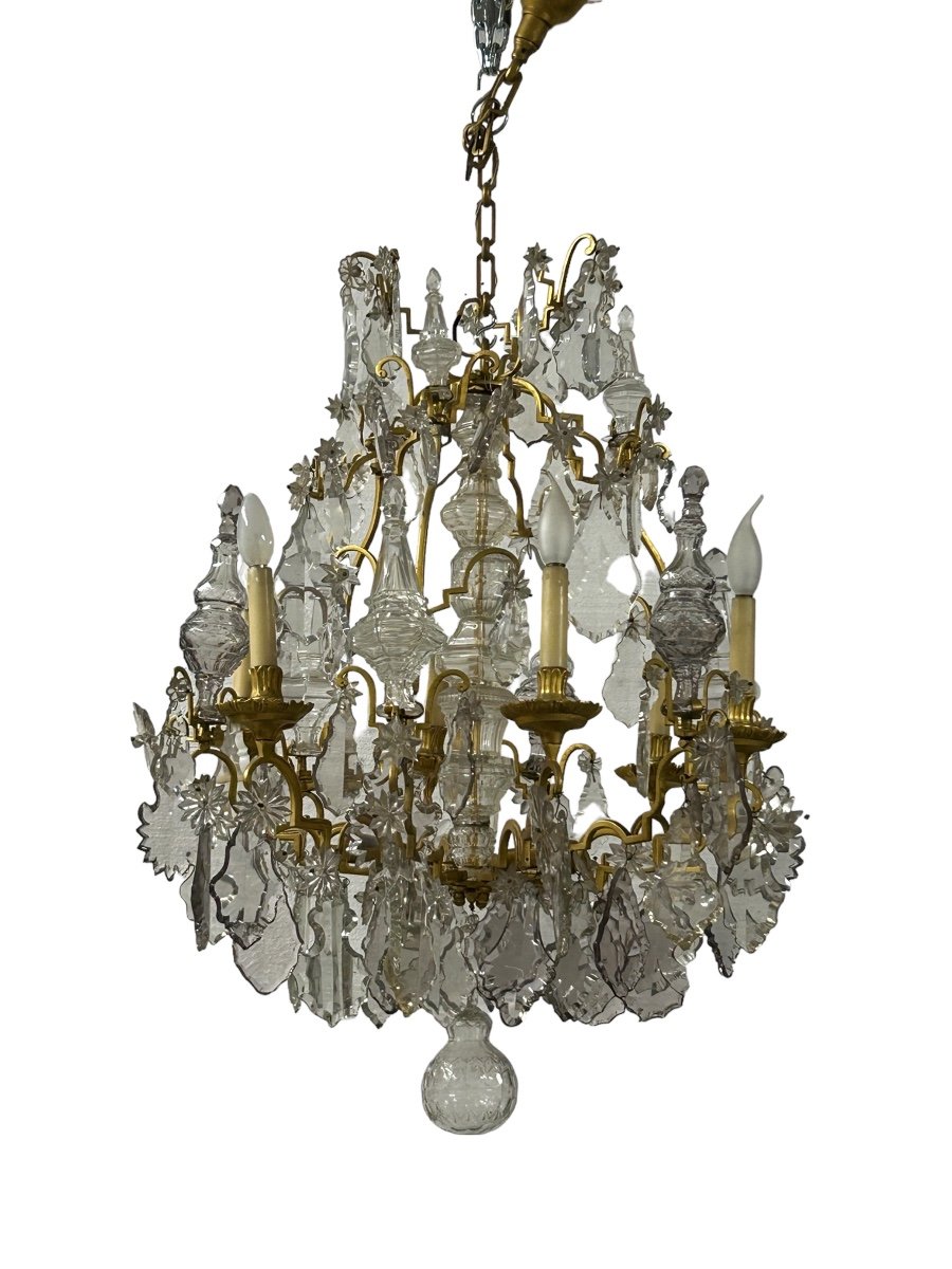 Lustre Cage En Bronze Et Cristal De Style Louis XV Vers 1950-photo-2