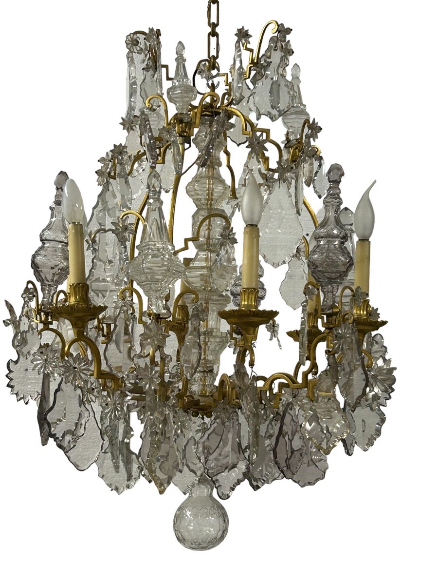 Cage Chandelier In Bronze And Crystal Louis XV Style Circa 1950-photo-3