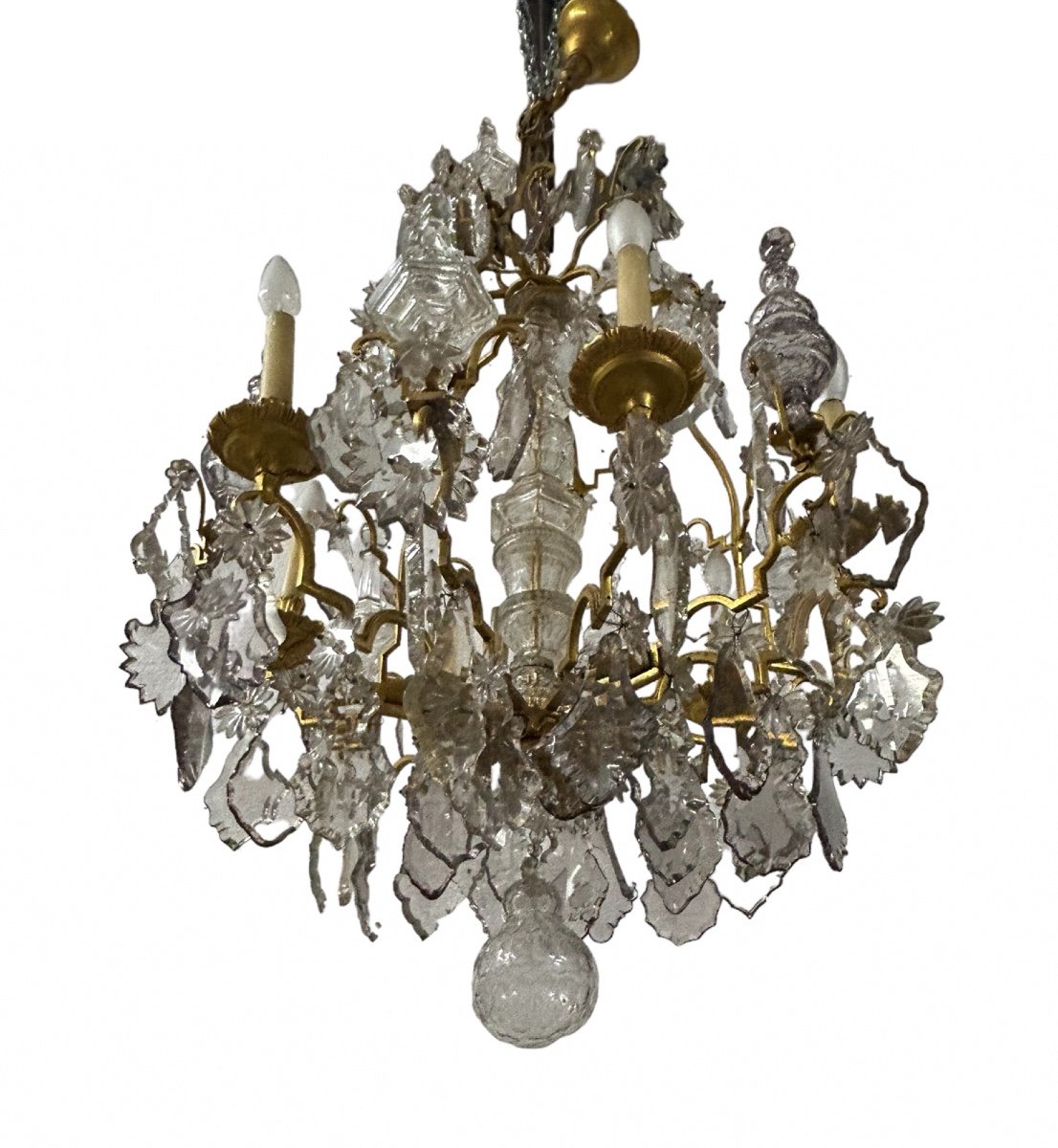 Lustre Cage En Bronze Et Cristal De Style Louis XV Vers 1950-photo-1