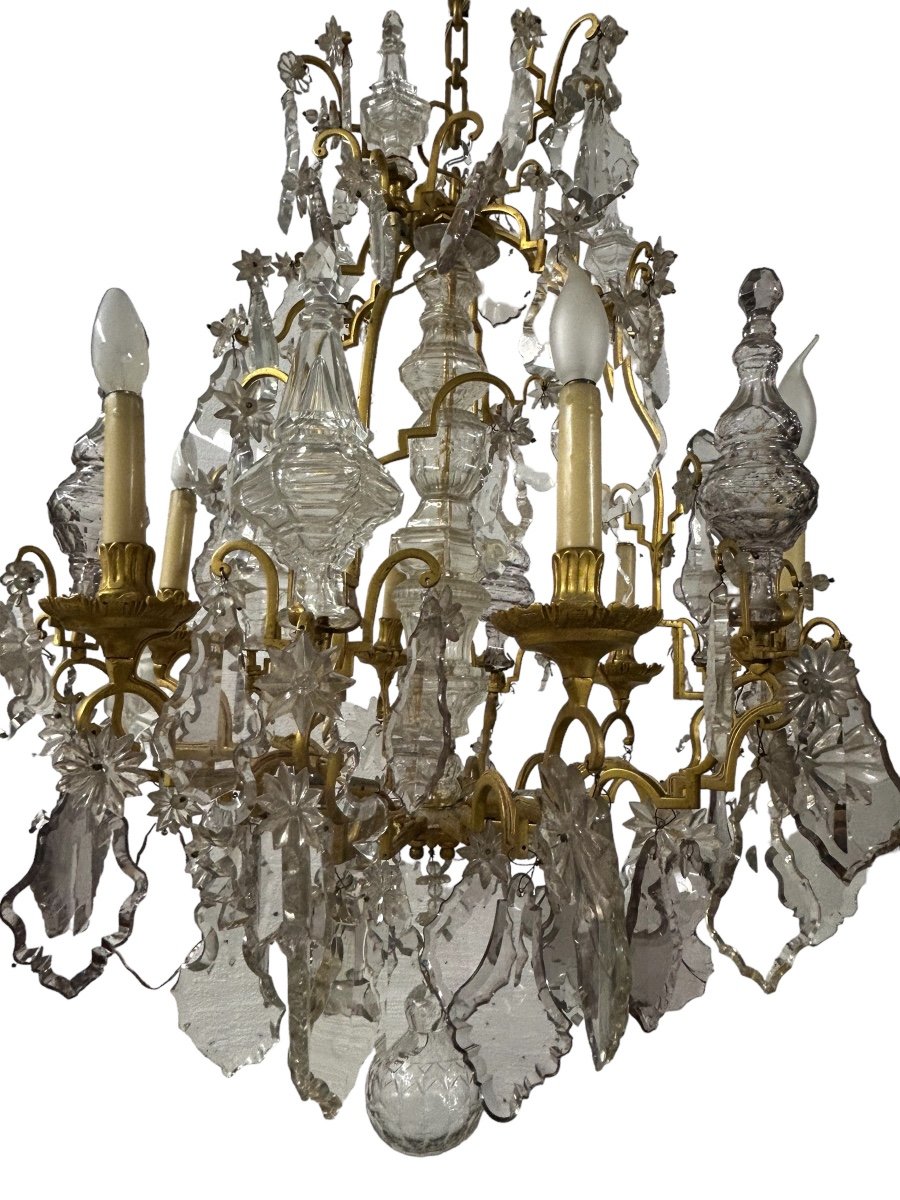 Cage Chandelier In Bronze And Crystal Louis XV Style Circa 1950-photo-2