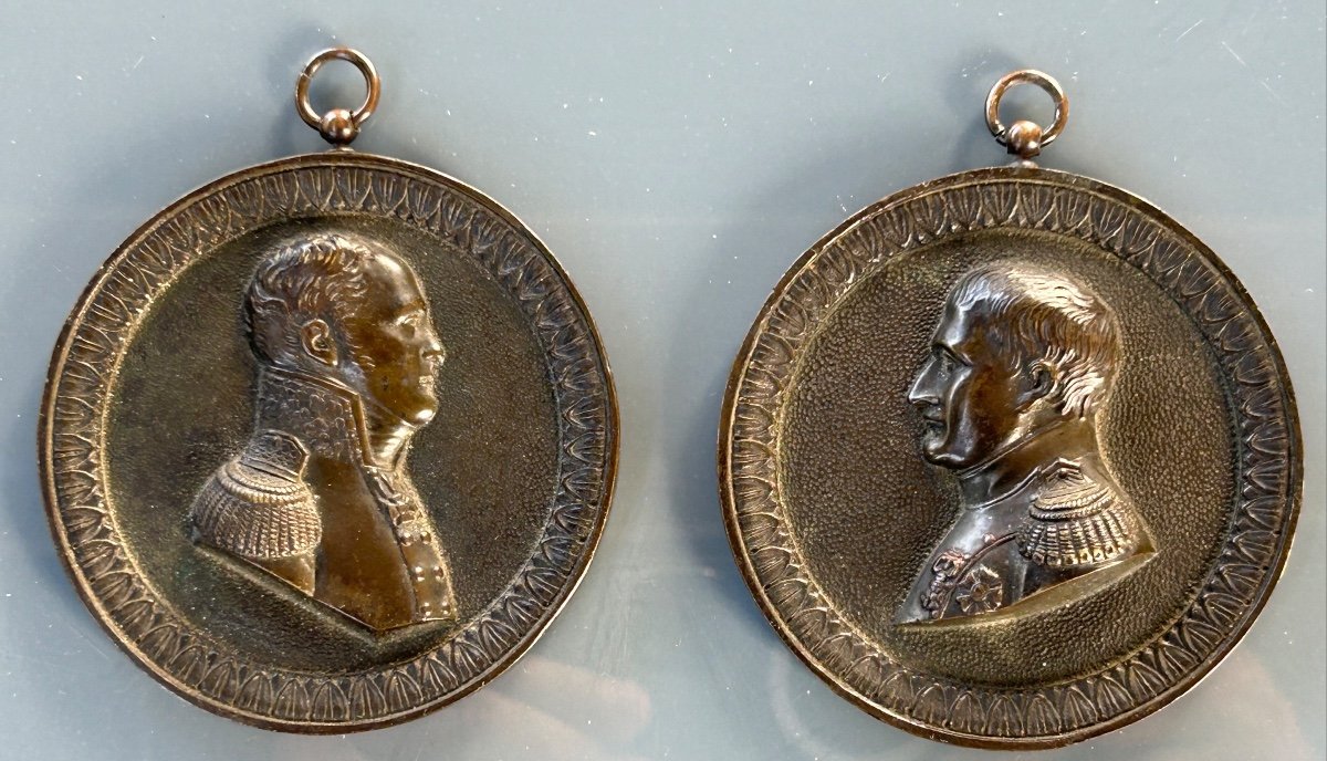 Pair Of First Empire Bronze Medallions - Portraits In Profile - Napoleon Bonaparte -photo-3