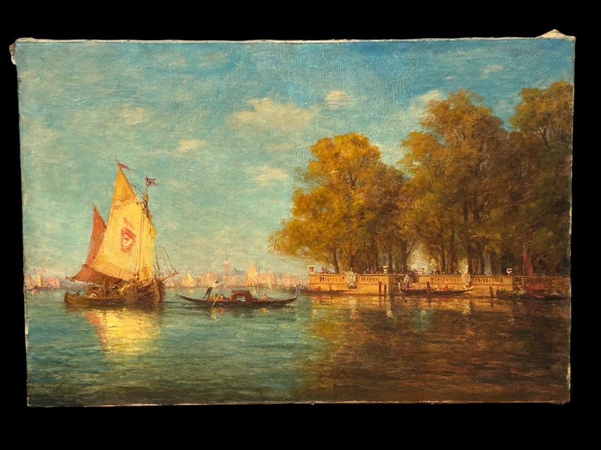 Tableau - Huile Sur Toile Vue De Venise Attribué à Pazotti Fin XIXéme -photo-6