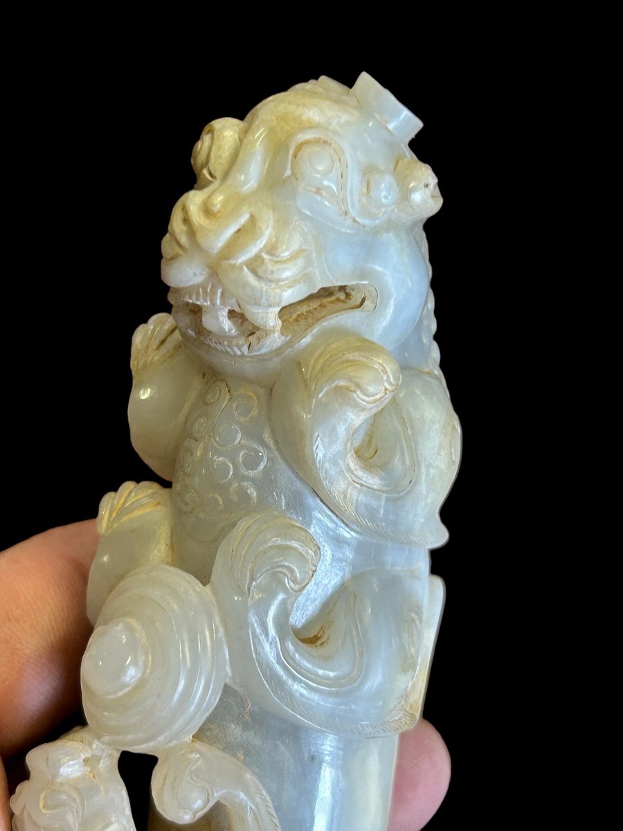 Jade Sculpture Chinese Work - Phallus Decorated With Lion And Dragon - China Early 20th Century -photo-4