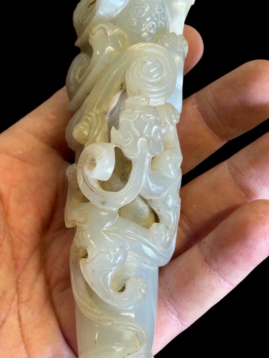 Jade Sculpture Chinese Work - Phallus Decorated With Lion And Dragon - China Early 20th Century -photo-4