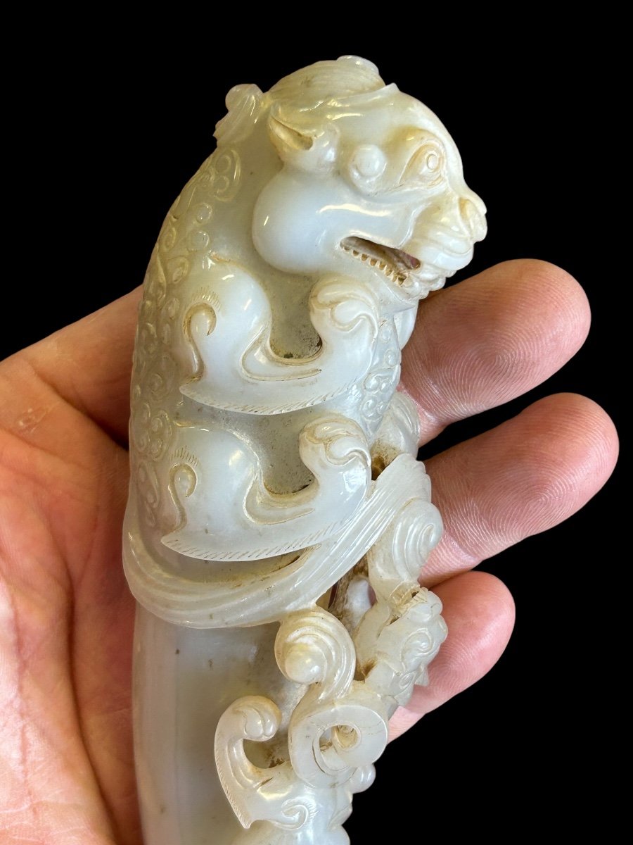 Jade Sculpture Chinese Work - Phallus Decorated With Lion And Dragon - China Early 20th Century -photo-8