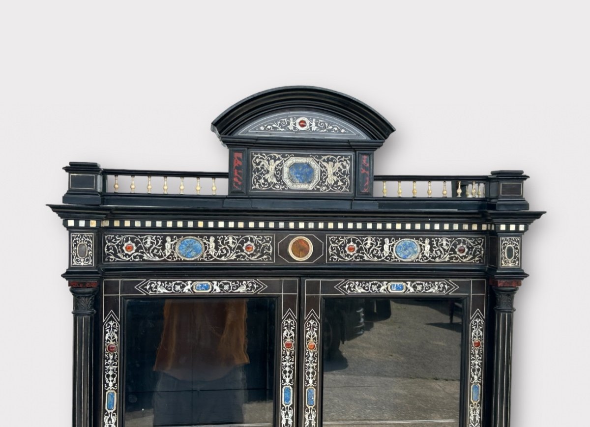  Display Case Attributed To Ferdinando Pogliani (1832-1899) Bone Inlay Lapis Lazuli Cabochons-photo-4