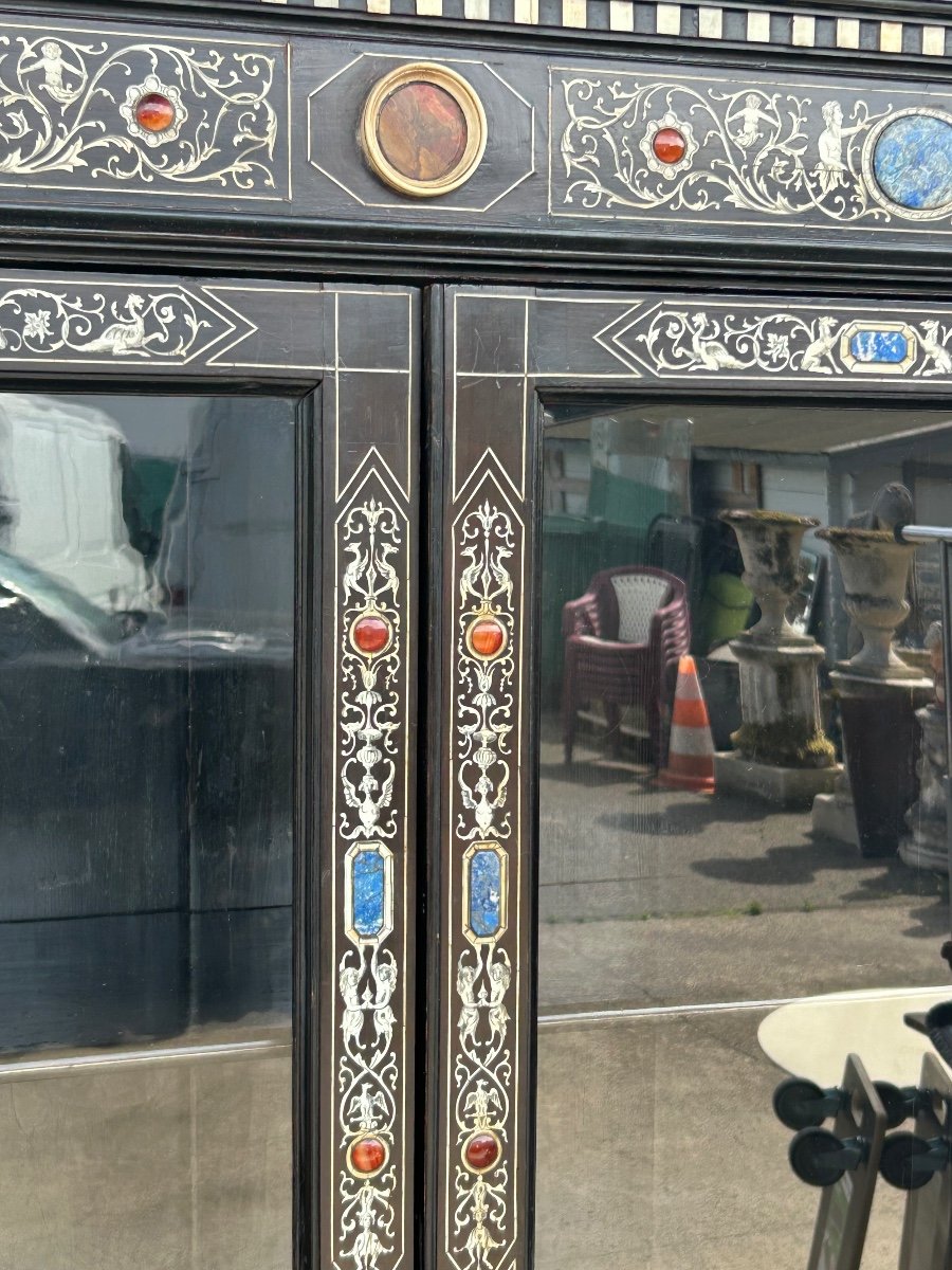  Display Case Attributed To Ferdinando Pogliani (1832-1899) Bone Inlay Lapis Lazuli Cabochons-photo-5