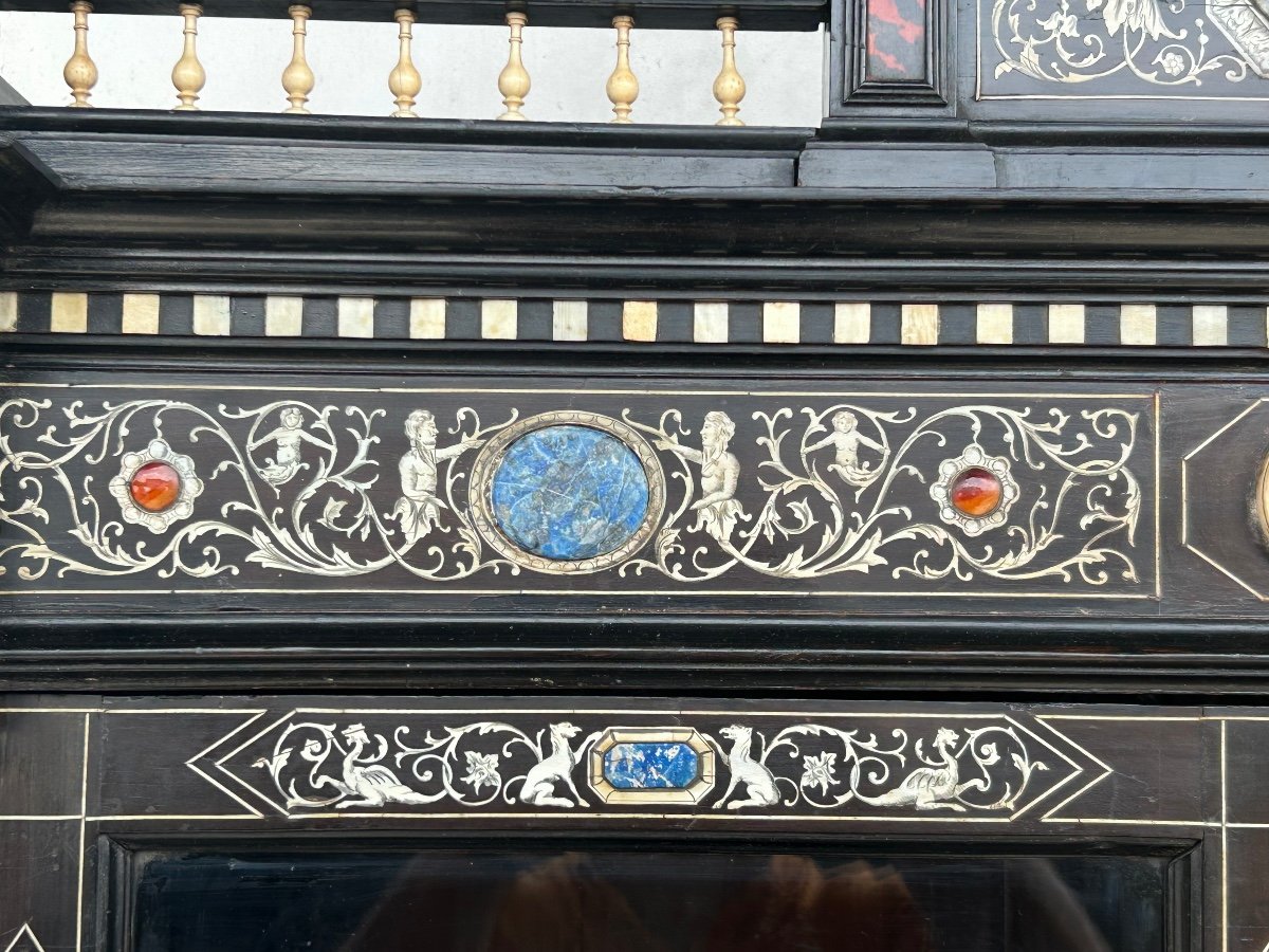  Display Case Attributed To Ferdinando Pogliani (1832-1899) Bone Inlay Lapis Lazuli Cabochons-photo-6