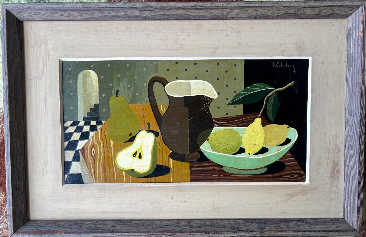 Nature Morte Au Pichet Huile Sur Panneau De Bois Vers 1940 