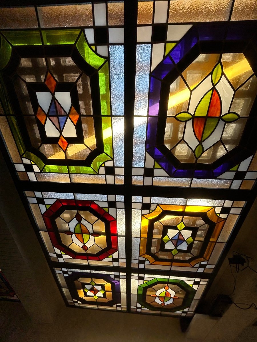 Important Lot Of Stained Glass Windows - Stained Glass - 18 Plates With Different Geometric Patterns Year 1970-photo-4