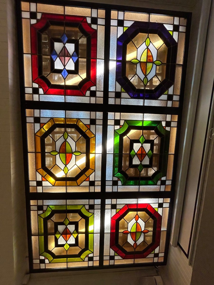 Important Lot Of Stained Glass Windows - Stained Glass - 18 Plates With Different Geometric Patterns Year 1970-photo-7